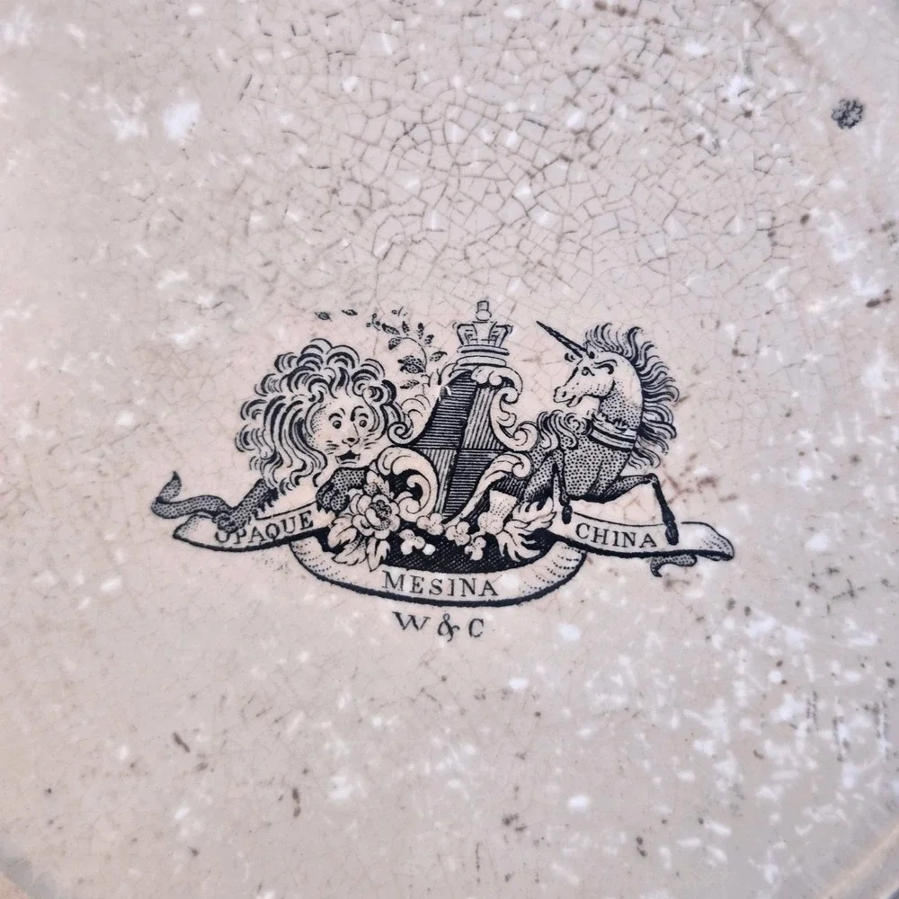 Antique Wood Challinor Staffordshire Mesina Plate Black Transferware Romantic